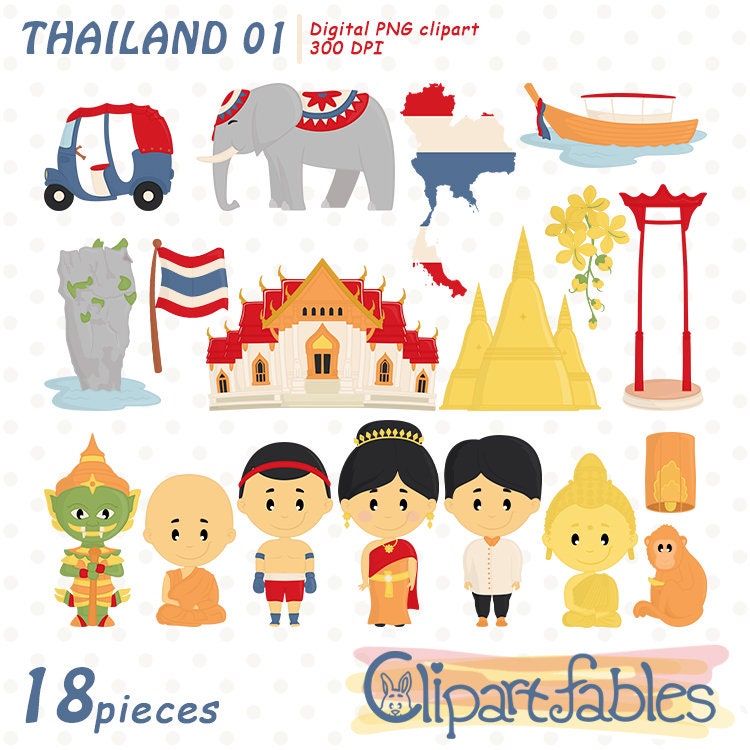 THAILAND clipart, Buddha clip art, Southeast asia, Thai design, Travel clipart - INSTANT download, Digital, Printable clipart
