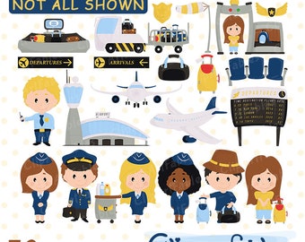 Cute AIRPORT clipart, Pilot and Stewardess clip art set, Aircraft, Travel, Good flight, Plane design. Airplane - INSTANT download