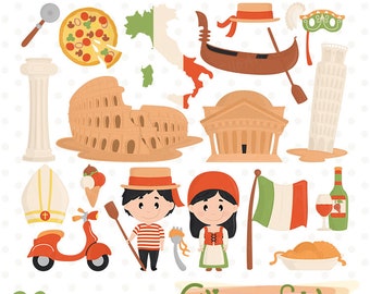 ITALY clipart, Rome clip art, Pizza, Countries of the World, Travel party, Venice carnival, Pisa tower, Colosseum - INSTANT download