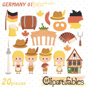 Imágenes prediseñadas de ALEMANIA, imágenes prediseñadas de OCTOBERFEST, Europa, salchichas y cerveza, Berlín, diseño de otoño - Descarga INSTANTÁNEA, diseño digital, imprimible