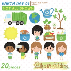 EARTH DAY clipart, Cute recycle clip art, Environmental Kids, Save the Earth - INSTANT download, Digital clipart, Printable design for kids