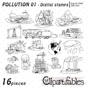Umriss der Umweltverschmutzung, globale Erwärmung digitale Stempel, Save the Earth Line Art, Illustration, Recycling - Digital PNG, Sofort Download