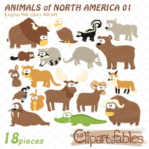 Clipart ANIMAUX D'AMÉRIQUE DU NORD, faune des États-Unis, clipart Woodland, imprimable, numérique Png - animaux d'Amérique du Nord