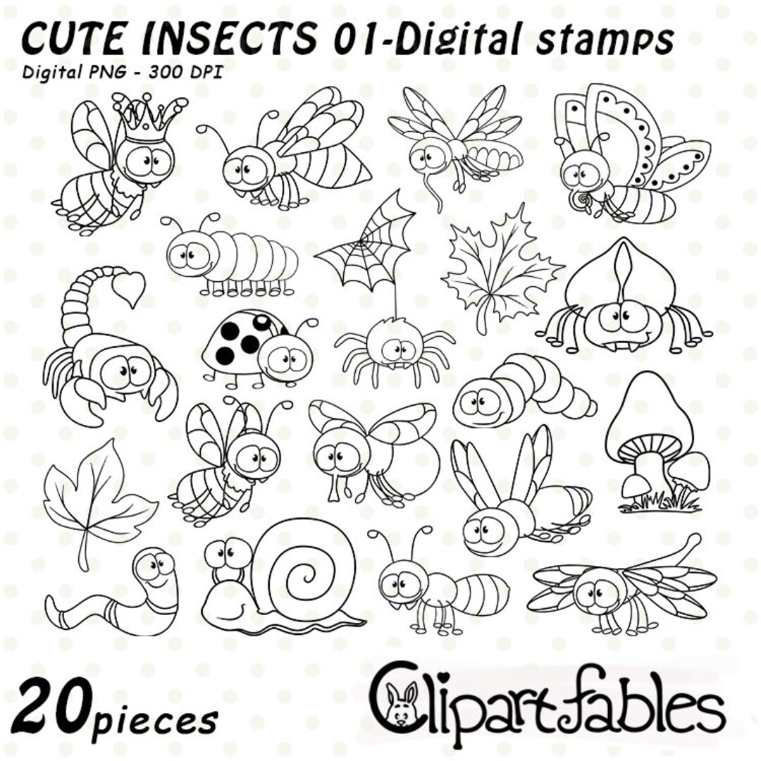 Cute INSECTS Digital STAMPS, Bugs, Insect Friends INSTANT Download ...
