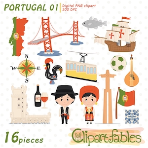 PORTUGAL clipart, Lisbon, Fado, Belém tower, Portugal rooster, Travel art, European theme - INSTANT Download, Printable design