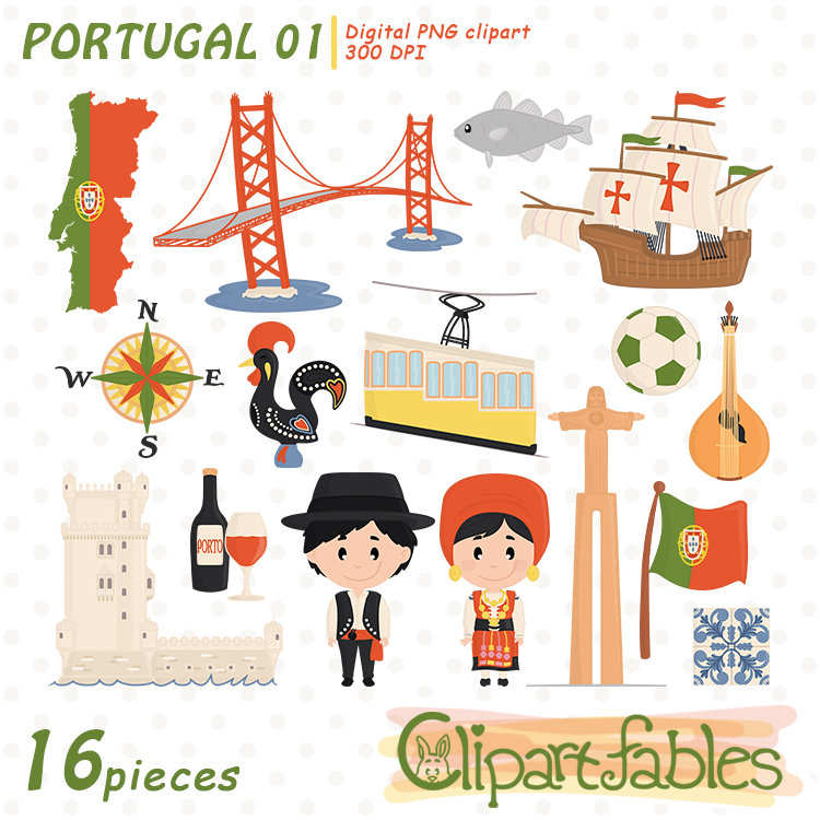 PORTUGAL clipart, Lisbon, Fado, Belém tower, Portugal rooster, Travel art, European theme - INSTANT Download, Printable design