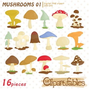 MUSHROOM clipart, Fungi, Fungus clip art, Colorful mushrooms  - INSTANT download, Digital clipart, Printable