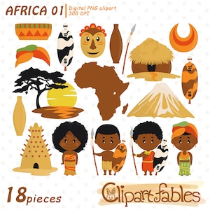 Clipart AFRICA, Arte della tribù Zulu, Clipart di viaggio, Cultura africana, Arte dell'Africa selvaggia - Clipart digitale, Download IMMEDIATO, Design stampabile