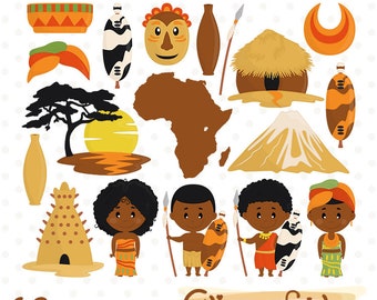 Cute AFRICA clipart, Zulu Tribe art, Travel clip art, African culture, Wild Africa art - Digital clipart, INSTANT download, Printable design