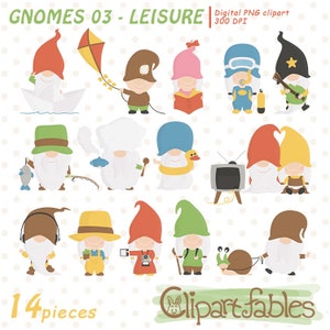 Clipart GNOME, clipart LOISIRS, loisirs nain de la forêt, temps libre, clipart conte de fées - téléchargement immédiat, imprimable, conception numérique