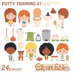 POTTY TRAINING Clipart, Bildung Clip Art, Poop, Toilette und niedliche Kinderfiguren - Sofortiger Download, digitales PNG
