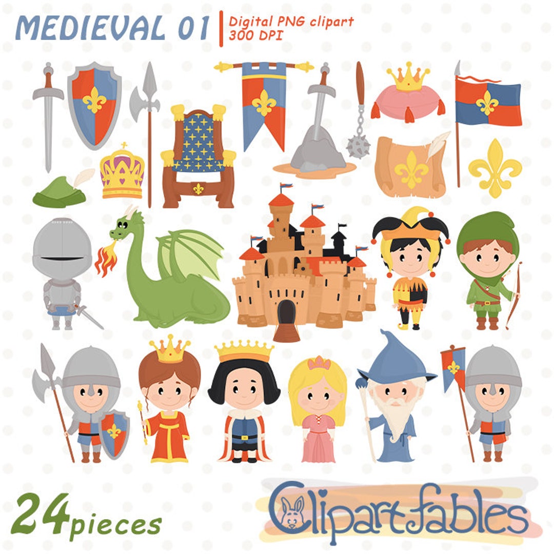 MEDIEVAL Clipart, Fairy Tale Clip Art, Arthur Clipart, Boy Party Decor