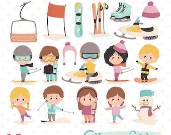 SPORTY ZIMOWE clipart, Snowboard, Narty, Łyżwy clipart - NATYCHMIASTOWE pobieranie, Cyfrowe png