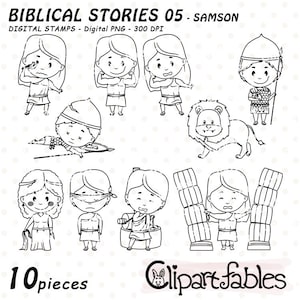 SAMSON und DELILAH digitale Stempel, religiös, zum Ausmalen für Kinder, Philister, Samson und die Löwenlinienkunst, Geschichten aus der Bibel - SOFORT-Download
