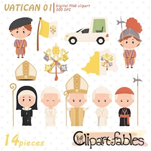 CIDADE DO VATICANO clipart, Igreja Católica, Ilustrações fofas do Papa Católico, Bandeira do Vaticano - Download instantâneo, Imprimível, PNG digital