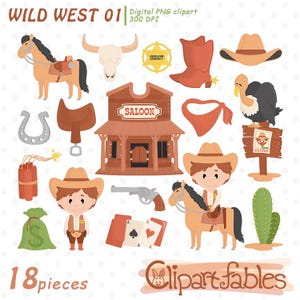 COWBOY clipart, Western clip art, Sheriff, Prairie Schooner, Wild west designs - INSTANT Download, Digital PNG