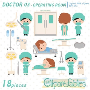 CHIRURGIE Clipart, medizinische Clipart, Heilung, OP-Saal, Genesung - SOFORTIGER Download, digitale PNG, druckbare Design für Kinder