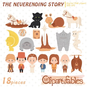 Clipart inspirado em NEVERENDING STORY, Falkor, Imperatriz Infantil, Bastan Atreyu, Clipart digital para crianças, Conto de fadas - Download INSTANTÂNEO