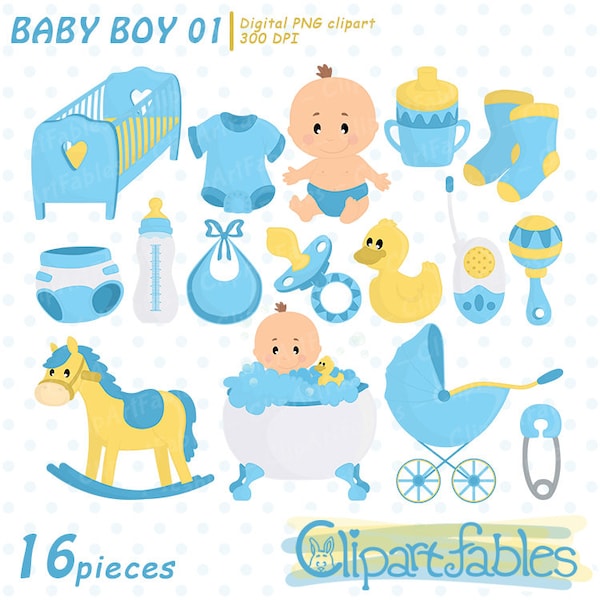 BABY BOY clipart, Baby shower art, Blue boy birthday party, Digital clipart - TÉLÉCHARGEMENT INSTANTANÉ