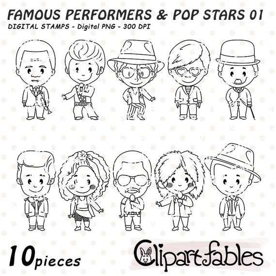 FAMOUS ICONS and Pop/stars, Digital stamps, Performers, Outline, Star Characters, Celebrities, 80', 90' - INSTANT download, Digital art line