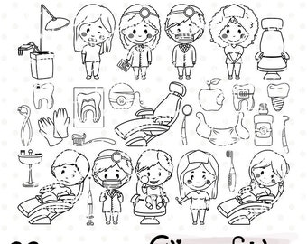 DENTIST ditigal stamps, Dental clinic line art, Teeth, Dental tools - INSTANT download, dental hygiene outline, Digital clipart, PNG