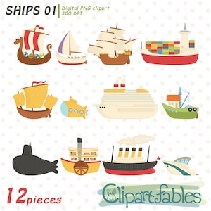 Clipart de bateau, bateau, yacht, sous-marin, clipart de bateau pirate et viking, art de voilier - téléchargement immédiat, illustration Titanic