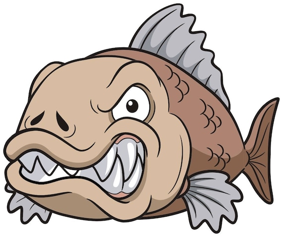 Angry Fish With Teeth Vinyl Sticker Decal Etsy