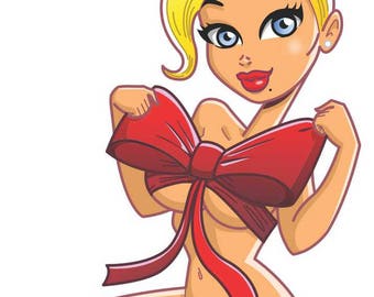 Pinup Girl Big Red Bow Girl Sticker Cartoon Character Sexy Laptop Automotive Art Decal
