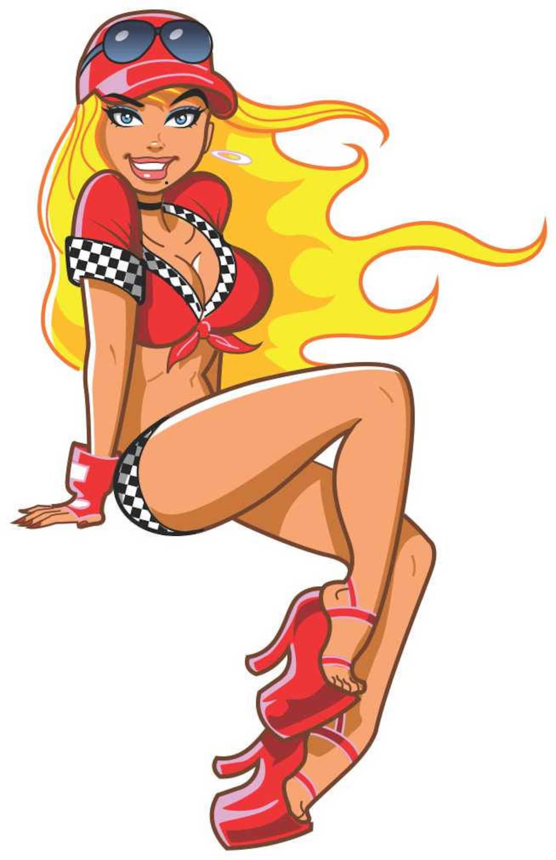 Pinup Race Day Girl Sticker Decal Cartoon Character Sexy