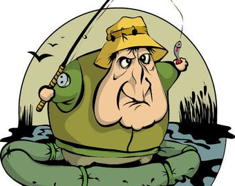 Fisherman with Little Fish Vinyl Sticker/Decal