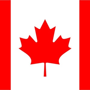 May include: The Canadian flag features a red maple leaf on a white background with red stripes on either side.