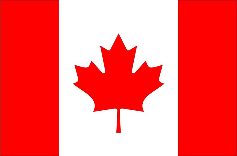 May include: The Canadian flag features a red maple leaf on a white background with red stripes on either side.