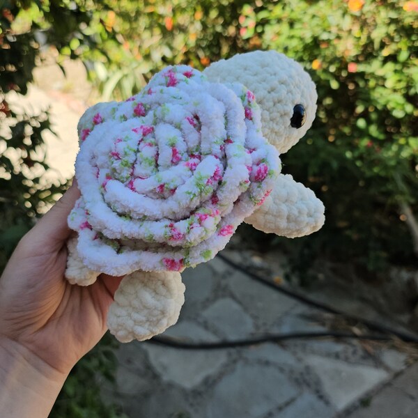 Rose Turtle Plush - Handmade Crochet - Plushies - Turtle - Floral