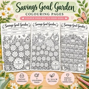 Savings Goal Tracker, Money Saving Colouring Worksheet, 12 24 36 Sections, A4 US Letter