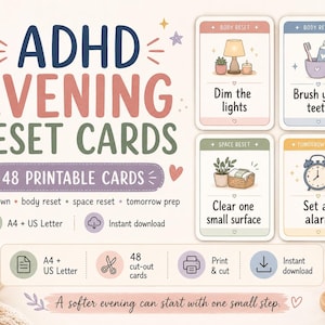 Adhd Evening Reset Cards Printable, Night Routine Cards, Executive Function Visual Schedule, A4 Us Letter