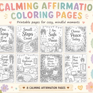 Calming Affirmation Coloring Pages Printable, Adult Coloring Sheets, Mindful Self Care Pages, A4 Us Letter