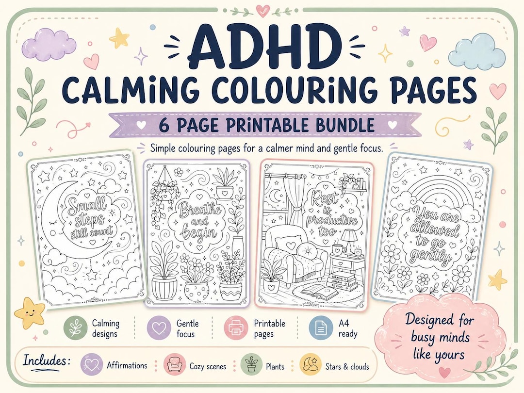 Adhd Calming Colouring Pages Printable, Mindful Adult Colouring Sheets ...