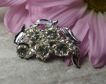 Vintage Rhinestone brooch, silver tone metal, 1.25" long, estate jewelry, gifts for her, gifts for mom, bridal jewelry, Mother's Day gift