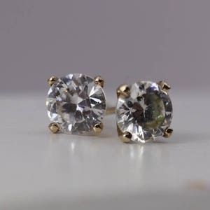 Vintage CZ stud earrings, 5.5 mm cubic zirconia, gold vermeil-sterling silver, prom earrings, estate jewelry, bridal jewelry