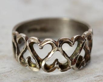 Vintage Heart Sterling Silver Band, size 7, estate ring, promise ring, wedding ring, Valentine ’s day gift, silver midi ring, pinky ring