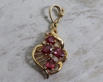 Vintage 14K Pink sapphire & Diamond pendant, yellow gold, 1.2 cttw, natural, fine estate jewelry, September Birthstone, 5th anniversary