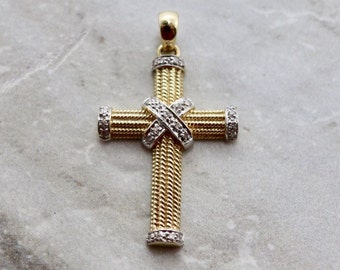 Estate 14K Genuine Diamond Cross Pendant, rhodium finished mounting, religious jewlery, estate cross pendant, fine estate jewelry