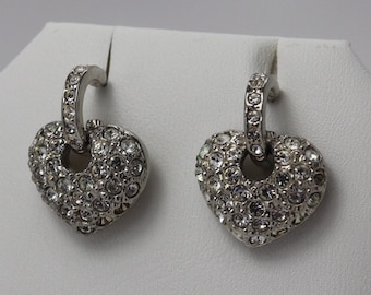 Retro Heart rhinestone earrings, 2 in 1 earrings, silvertone, April Birthstone/ estate jewelry/ bridal jewelry, prom jewel