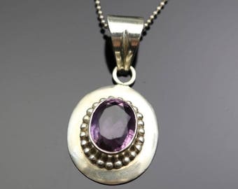 Vintage Sterling Silver Amethyst Pendant, large 8+ carat, 24" Sterling Silver necklace chain, estate jewelry, February birthstone