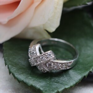 Estate sterling silver CZ ring, size 6 US, multi cubic zirconia ring, multi-stone ring, vintage CZ ring, vintage sterling ring