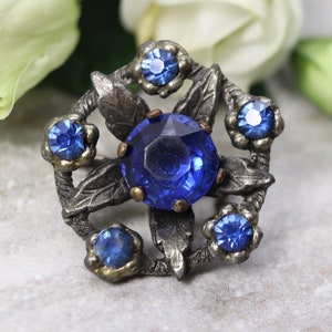 Vintage Blue crystal brooch, Round blue brooch, estate jewelry, Mid-century brooch,  Mother&#39;s Day gift, gifts for her