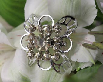 Broche Fantaisie Vintage Strass Éclatants - Bijou Ancien Occasion
