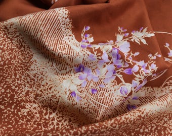 Bufanda floral Triveria vintage, 52" de largo, bufanda italiana, lavable a máquina, marrón y púrpura, bufanda retro, regalo del Día de la Madre, bufanda de color otoño