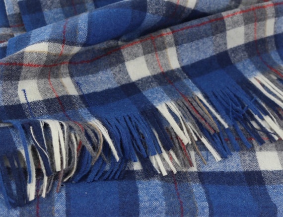 Vintage Pendleton Blue plaid scarf, 100% Virgin W… - image 1