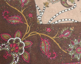 Stor italiensk vintagehalsduk, 75 cm fyrkantig, blommönster, brun, beige och vinröd, retrohalsduk, mors dag-present, höstfärger, vintagemode